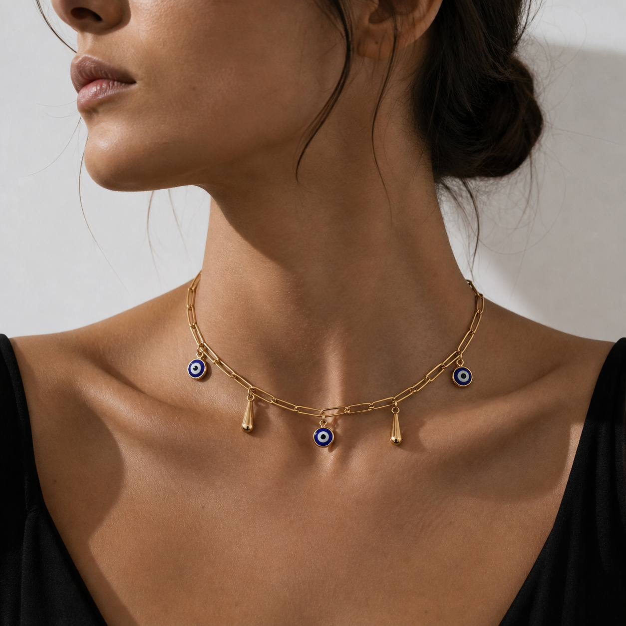 NAZARRA Evil Eye Protection Paperclip Chain Necklace Gold
