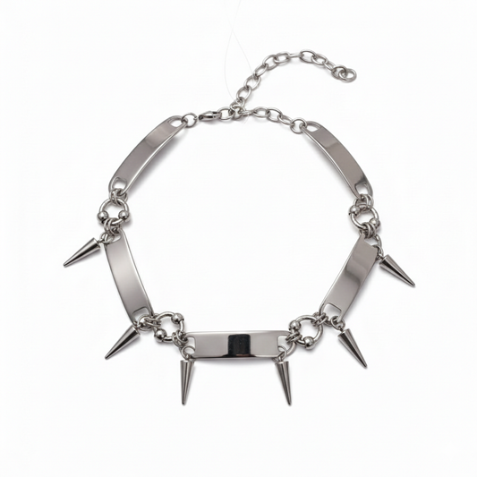 VALOR Bar and Rivet Charm Choker Necklace Silver