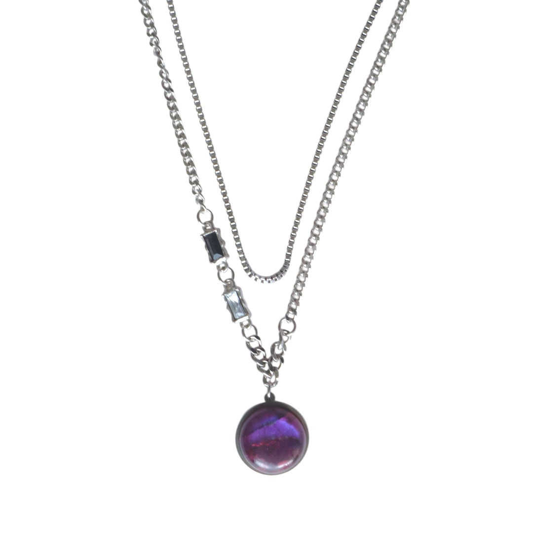 NYX Purple Labradorite Dual Chain Necklace Silver