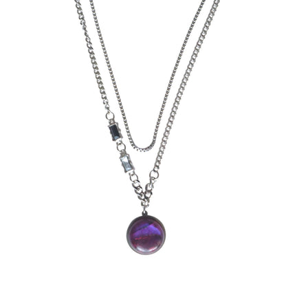 NYX Purple Labradorite Dual Chain Necklace Silver