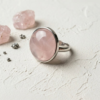 AYA Rose Quartz Statement Ring Silver