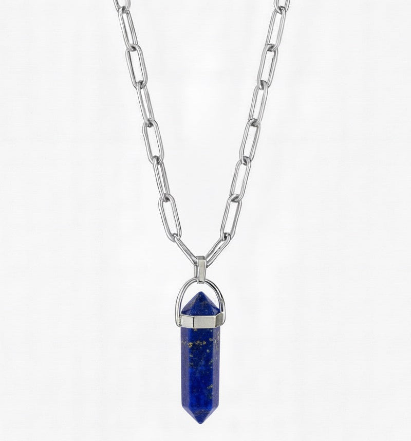 ECLIPSE Lapis Lazuli Point Paperclip Chain Necklace Silver
