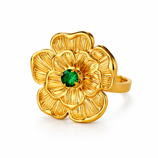 FLORENZA Flower Green Cubic Zirconia Ring Gold