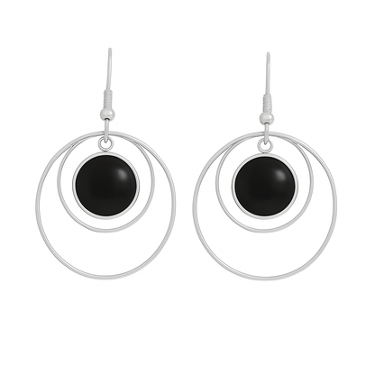 ANETHA Black Onyx Hoop Earrings Silver