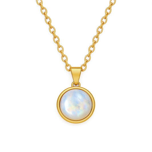 DAYA Rainbow Moonstone Pendant Necklace Gold