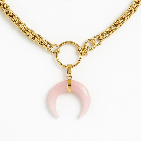 Rosenquarz Horn O Ring Choker