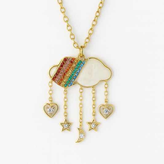 AURA DREAM Rainbow Cloud Cubic Zirconia Pendant Necklace Gold