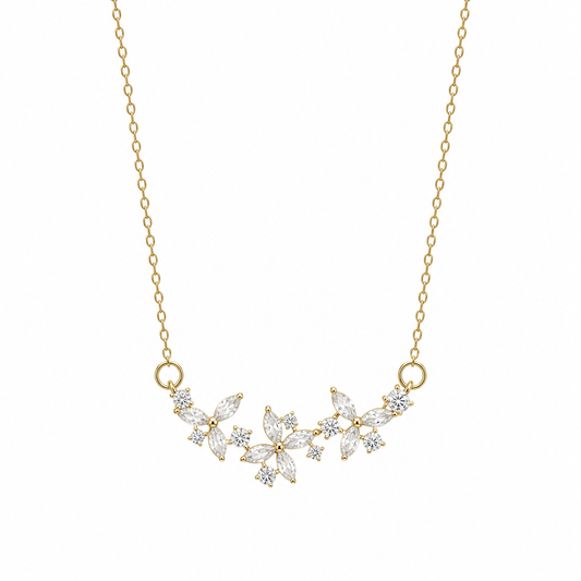 AURIELLE Flora Cubic Zirconia Floral Bar Necklace Gold