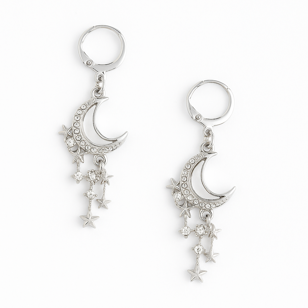 MOONFALL Crescent Moon Cubic Zirconia Earrings Silver