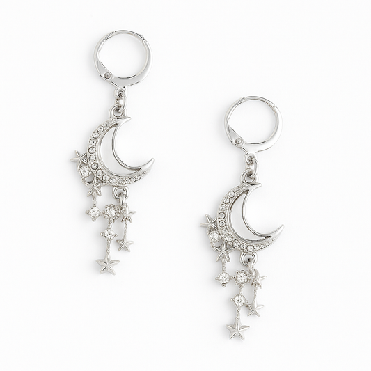 MOONFALL Crescent Moon Cubic Zirconia Earrings Silver