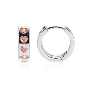LOVEBUG Pink Zircon Heart Hoop Earrings - Silver