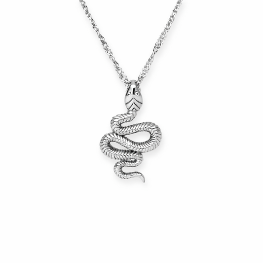 SERPENT Snake Pendant Necklace Silver