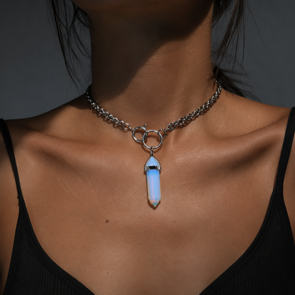 AURALIS Opalite O Ring Chain Choker Necklace Silver