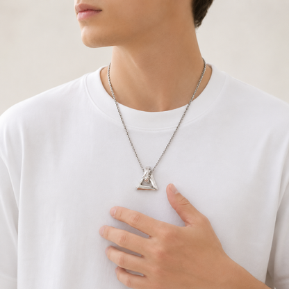 AXIOM Ring Locked Triangle Pendant Necklace Silver