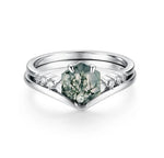 Cargar imagen en el visor de la galería, ARANYA Moss Agate  Engagement Ring Set - 925 Silver
