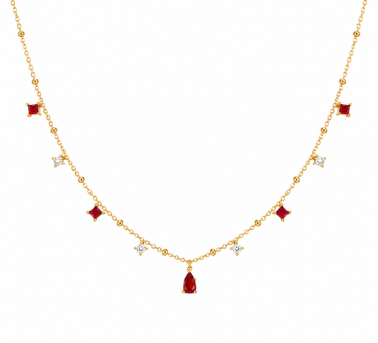 ROSELLE Red White Cubic Zirconia Necklace Gold