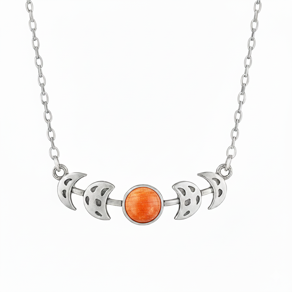 MOON PHASES Sunstone Necklace Silver