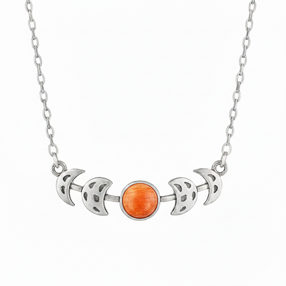 MOON PHASES Sunstone Necklace Silver
