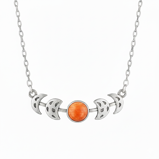 MOON PHASES Sunstone Necklace Silver