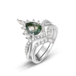 Load image into Gallery viewer, SHAILI Moss Agate Ring Set - Silver
