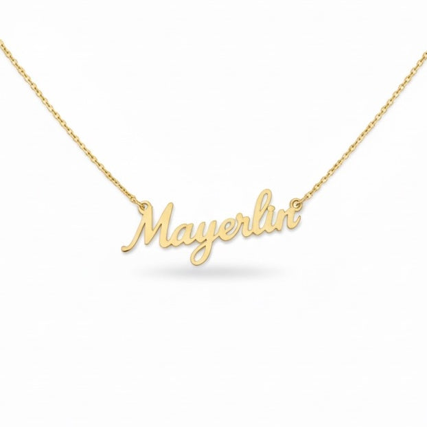 Personalized Name Modern Script Font Box Chain Necklace Gold