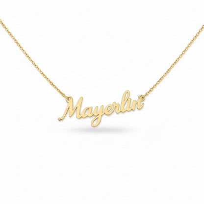 Personalized Name Modern Script Font Box Chain Necklace Gold