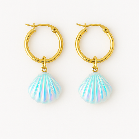 Seashell Aura Earrings  - Blue / Gold