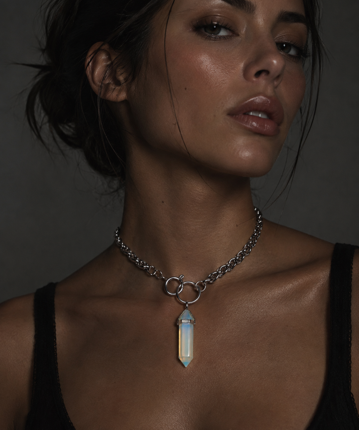 AURALIS Opalite O Ring Chain Choker Necklace Silver
