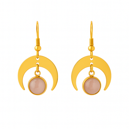 MOON SHADOW Rose Quartz Dainty Moon Earrings Gold