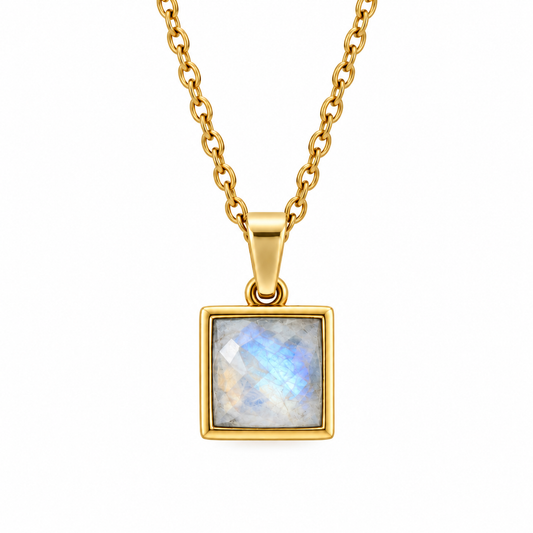VARG Rainbow Moonstone Square Necklace Gold