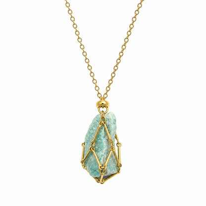 VERDELLE Raw Amazonite Caged Pendant Necklace Gold