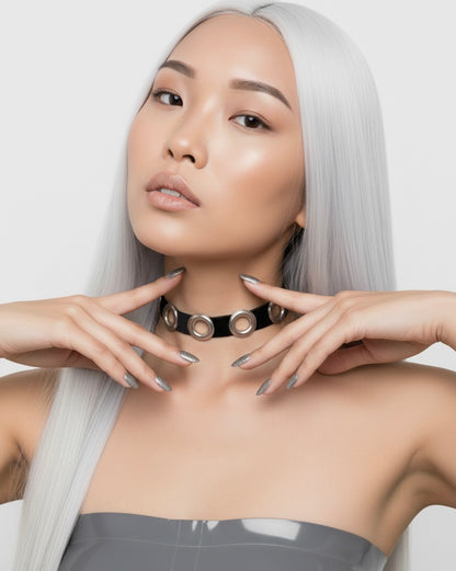 NOCTRA Velvet Grommet Choker Black/Silver