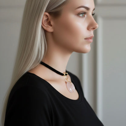 ASTRA Rose Quartz Horn Choker Gold