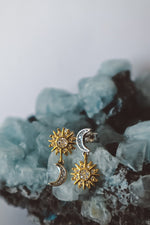 Load image into Gallery viewer, Sun and Moon Dangling Mismatch Earrings - Gold 925 Silver
