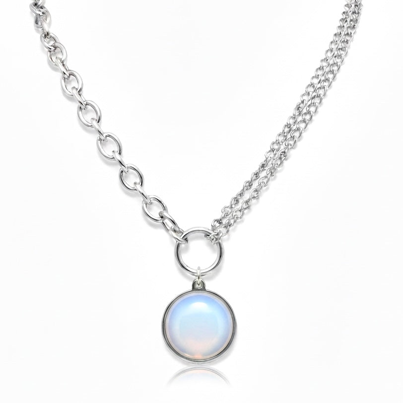 Collier ras du cou EQUINOX en opaline et chaîne à anneau en O