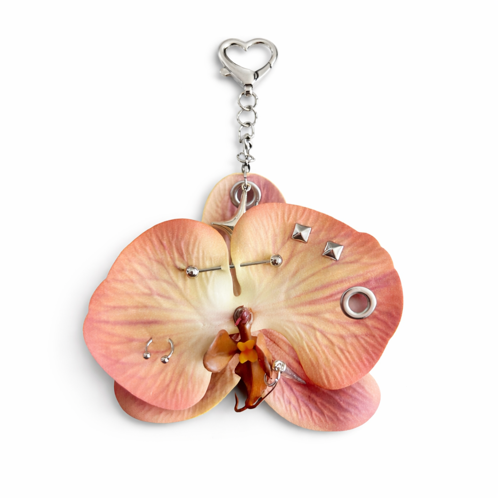 ORCHIDIA Dark Peach Orchid Flower Keychain Bag Charm