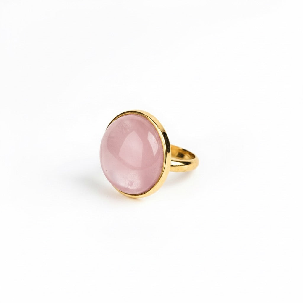 AYA Rose Quartz Statement Ring Gold