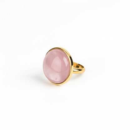 AYA Rose Quartz Statement Ring Gold