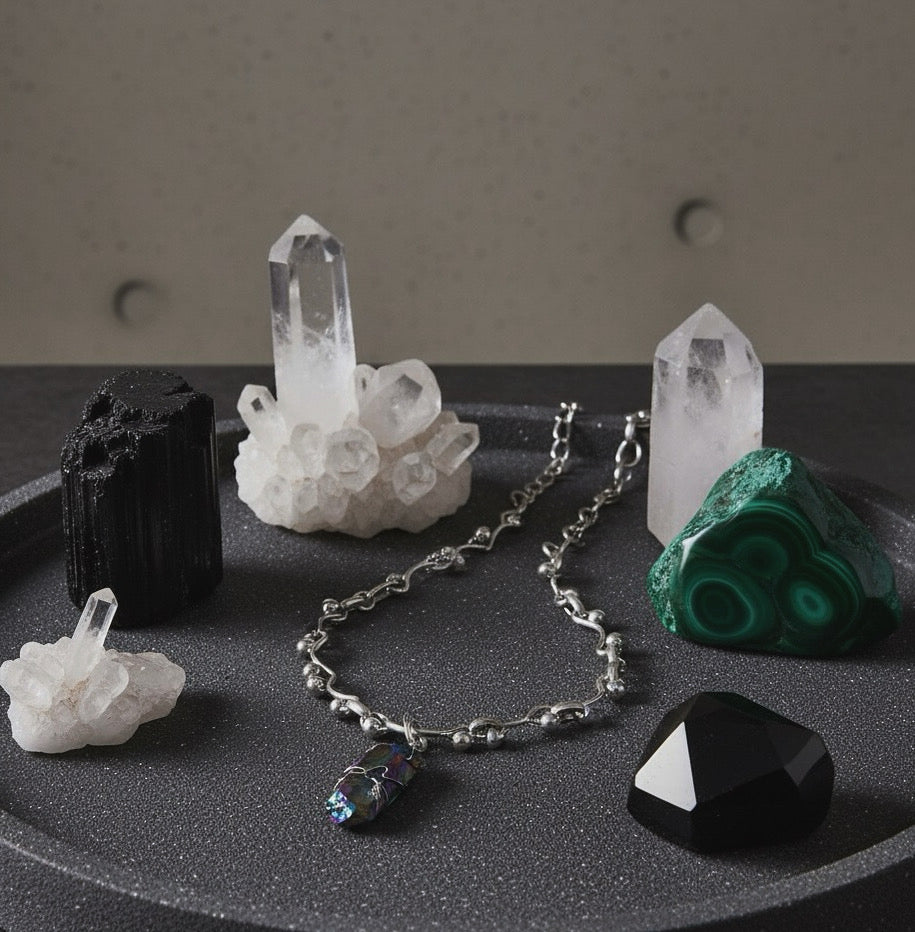 IONIS Raw Titanium Quartz Necklace Silver