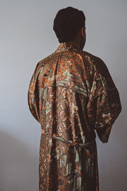 Brown and Gold Long Kimono Robe Mens - Earth Nomad