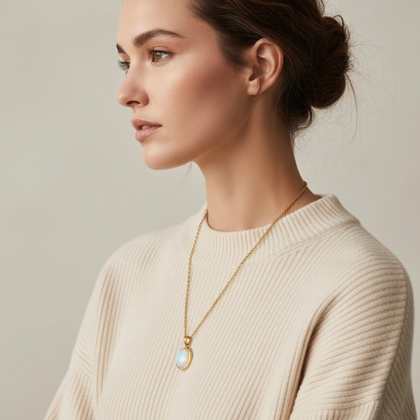 SAYA Opalite Statement Pendant Necklace Gold