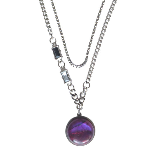 NYX Purple Labradorite Dual Chain Necklace Silver