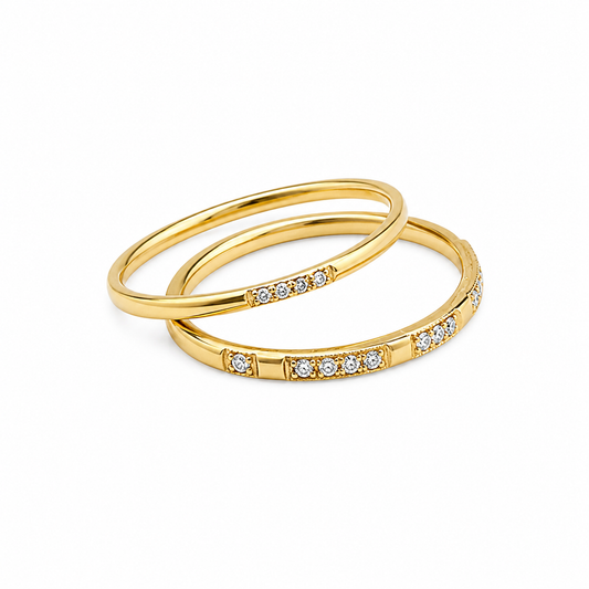 SOLENNE Micro Cubic Zirconia Stackable Ring Set Gold