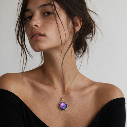 SAYA Purple Labradorite Pendant Necklace Gold