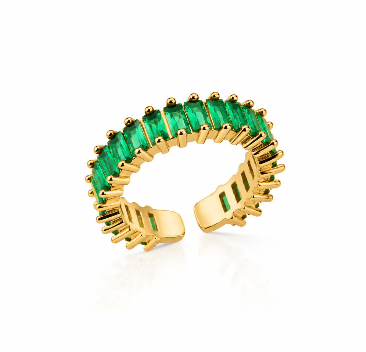VERA Baguette Row Green Cubic Zirconia Ring Gold