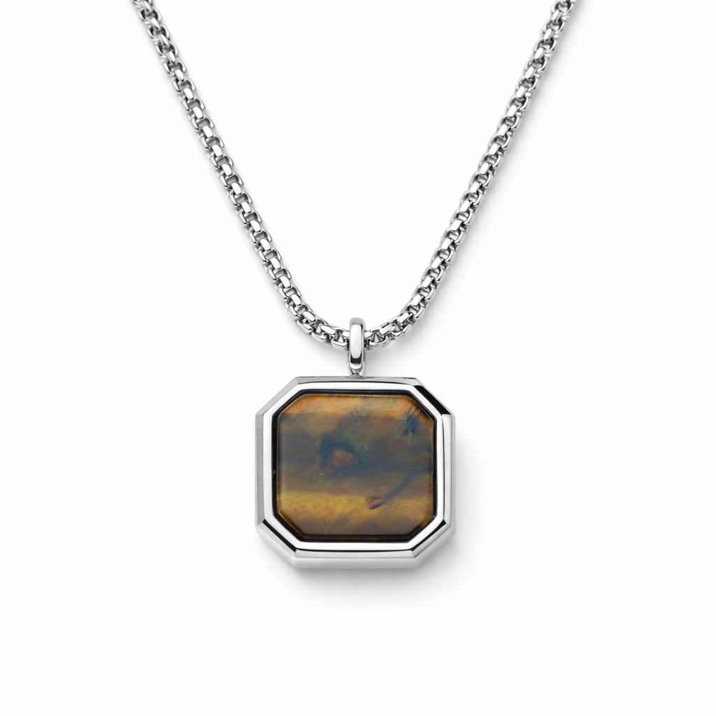 EDGE Tiger’s Eye Pendant Chain Necklace Silver