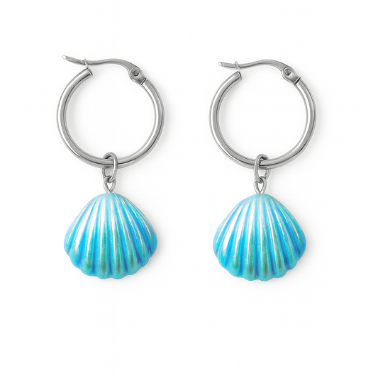 Seashell Aura Earrings  - Blue / Silver