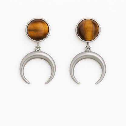 ANUK Boucles d'oreilles à tige en forme d'oeil de tigre, croissant de lune, argent