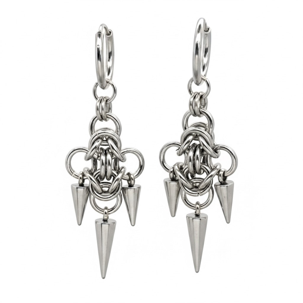 VORTEX Chainmail Charm Hoop Earrings Silver