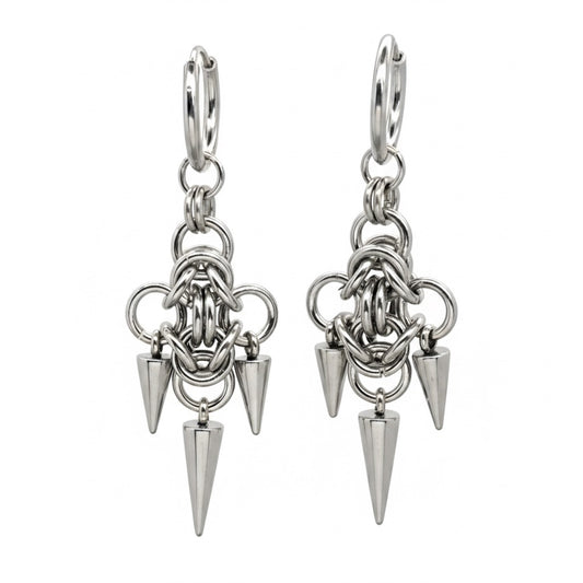 VORTEX Chainmail Charm Hoop Earrings Silver